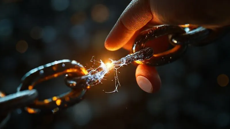 Photorealistic image of a metaphorical broken chain link being repaired by a glowing, intricate digital hand, symbolizing fixing common errors in a complex system. Cinematic lighting, sharp focus on the repair, depth of field blurring the background, 8K hyper-detailed, professional photography, shot on a high-end DSLR.