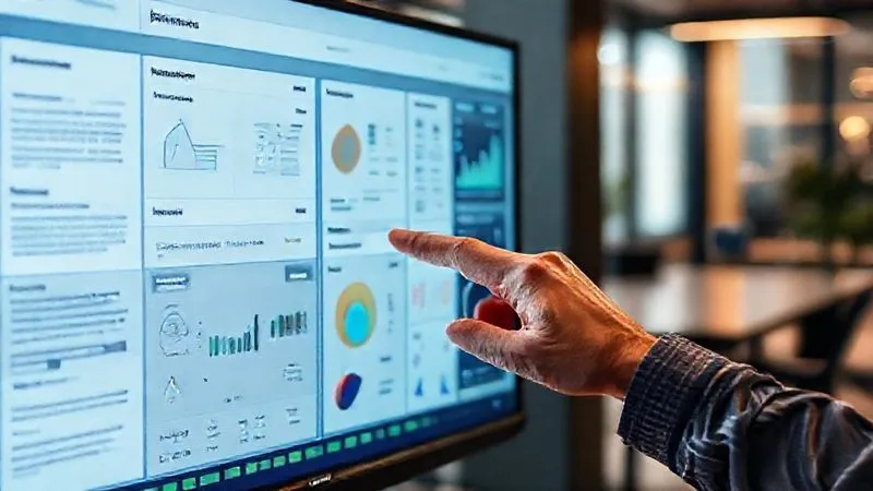 A photorealistic image of a detailed graphic design project case study displayed on a large monitor, showing the "before" and "after" of a website redesign, wireframes, user flow diagrams, and key performance metrics (charts). A designer's hand is pointing to a specific data point on the screen. Cinematic lighting, sharp focus on the details of the case study, depth of field blurring a modern office background, 8K hyper-detailed, professional photography, shot on a high-end DSLR.