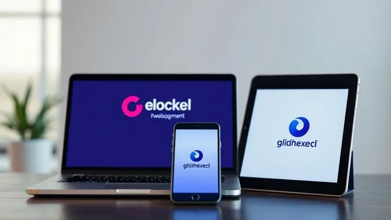 A photorealistic image of a harmonious digital brand ecosystem, with a consistent color palette and typography across a laptop screen, a smartphone, and a tablet, all displaying the same brand identity. Cinematic lighting, sharp focus, depth of field, 8K hyper-detailed, professional photography, shot on a high-end DSLR.