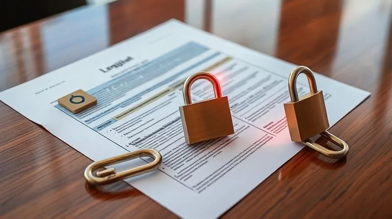 A photorealistic image of a complex legal document (like GDPR or LGPD) with holographic digital security locks and chains overlaid, symbolizing the intersection of legal compliance and digital security for APIs. The document is on a polished wooden table in a professional setting, with a subtle glow around the security elements. Professional photography, 8K, cinematic lighting, sharp focus, depth of field, shot on a high-end DSLR.