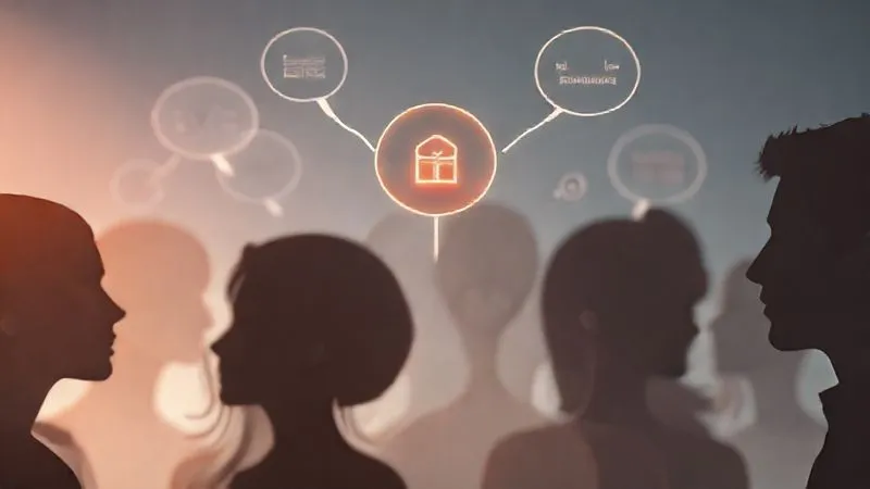 A photorealistic image of a diverse group of people, represented as translucent silhouettes, each with a thought bubble above their head containing a different desire or problem. A central, glowing product icon connects to these bubbles, symbolizing understanding customer needs. Cinematic lighting, sharp focus on the product icon, depth of field blurring the silhouettes. 8K hyper-detailed, professional photography, shot on a high-end DSLR.