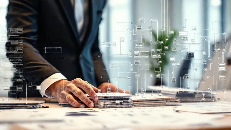Photorealistic image of a person meticulously organizing a complex system of digital files and physical documents, with a clear, logical flow. The background shows a clean, modern office with soft, diffused light, emphasizing order and clarity. Sharp focus on the organized documents, depth of field blurring the background. 8K hyper-detailed, conveying a sense of efficient management and problem-solving.