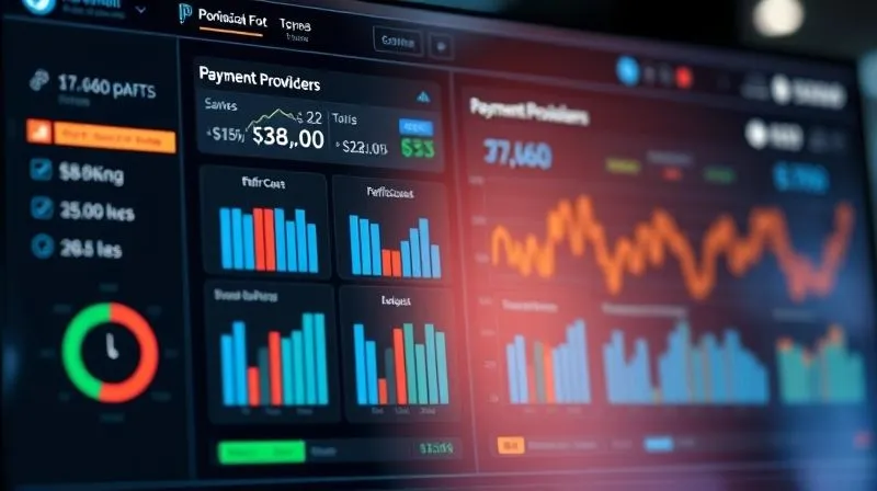 A photorealistic image of a digital financial dashboard comparing different payment providers, showing cost savings and efficiency metrics for each. Cinematic lighting, sharp focus on the data visualization, depth of field blurring the background, 8K hyper-detailed, professional photography.