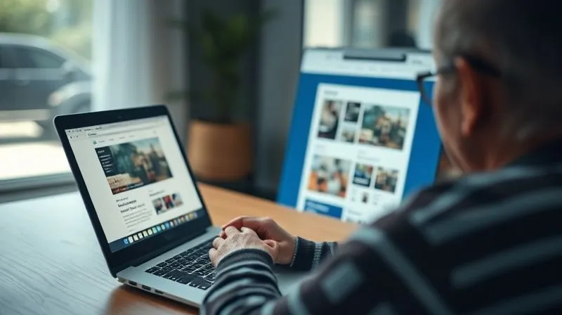 Photorealistic, professional photography of a person with a visual impairment using a screen reader on a laptop, with the screen displaying a website that clearly shows an image and its corresponding alt text being read aloud. The scene conveys ease of access and inclusivity, with cinematic lighting, sharp focus on the user and screen, and depth of field blurring a modern, accessible workspace. 8K hyper-detailed, shot on a high-end DSLR.