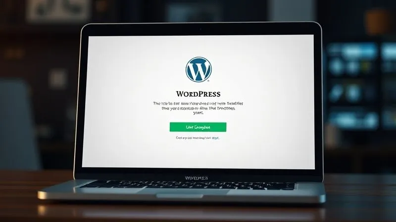 A photorealistic image of a user-friendly WordPress installation wizard screen on a laptop, with a green checkmark indicating successful completion. A subtle digital padlock icon is integrated into the interface, emphasizing security. Cinematic lighting, sharp focus on the screen, depth of field blurring the background. 8K hyper-detailed, professional photography, shot on a high-end DSLR.