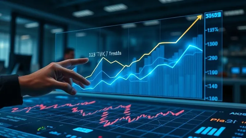 A photorealistic, professional photography, 8K, cinematic lighting, sharp focus, depth of field, shot on a high-end DSLR. A dynamic, glowing holographic chart displaying various product trends with upward trajectories, overlaid on a bustling e-commerce dashboard. Hands are subtly interacting with the holographic data, symbolizing advanced analysis and strategic decision-making. The background shows a dimly lit, modern office environment.