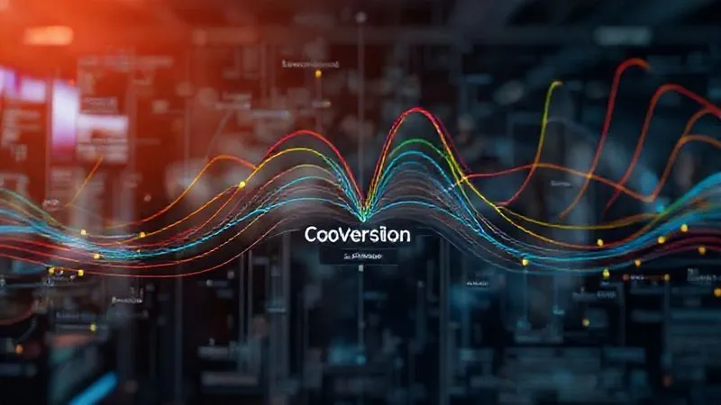 A photorealistic, professional photography, 8K, cinematic lighting, sharp focus, depth of field, shot on a high-end DSLR of a complex yet visually clear data visualization showing different attribution models (First-Touch, Last-Touch, Linear, U-Shaped, W-Shaped) as distinct colored paths converging towards a central 'Conversion' point. The image should convey the idea of credit distribution across multiple touchpoints in a digital customer journey.