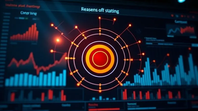 A photorealistic image of a business dashboard with glowing, interconnected data points flowing towards a central target, representing clear goal setting and KPI alignment. Cinematic lighting, sharp focus, depth of field, 8K hyper-detailed, professional photography, shot on a high-end DSLR.