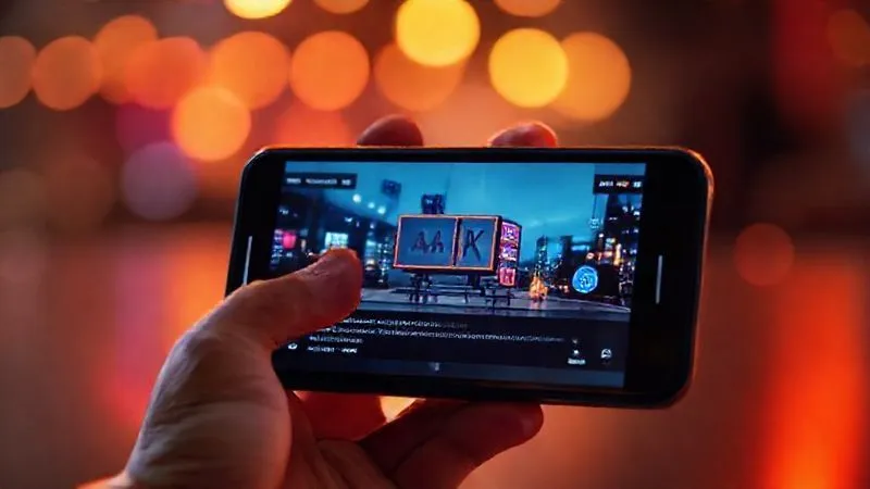 A photorealistic, professional photography image, 8K, cinematic lighting. A smartphone screen displaying a Web Story with a non-intrusive, well-integrated programmatic ad slot. Digital data streams flow around it, sharp focus on the ad placement, depth of field, shot on a high-end DSLR.