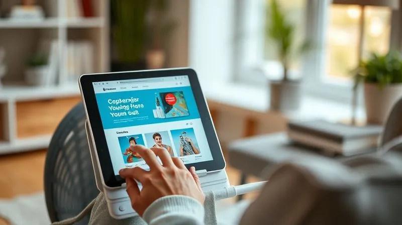A photorealistic, professional photography shot of a user happily interacting with a perfectly designed, fast-loading e-commerce website on a tablet. The screen displays vibrant product images and a clear call-to-action. Cinematic lighting, sharp focus on the tablet and user's hands, depth of field blurring a comfortable home office setting. 8K hyper-detailed, shot on a high-end DSLR.