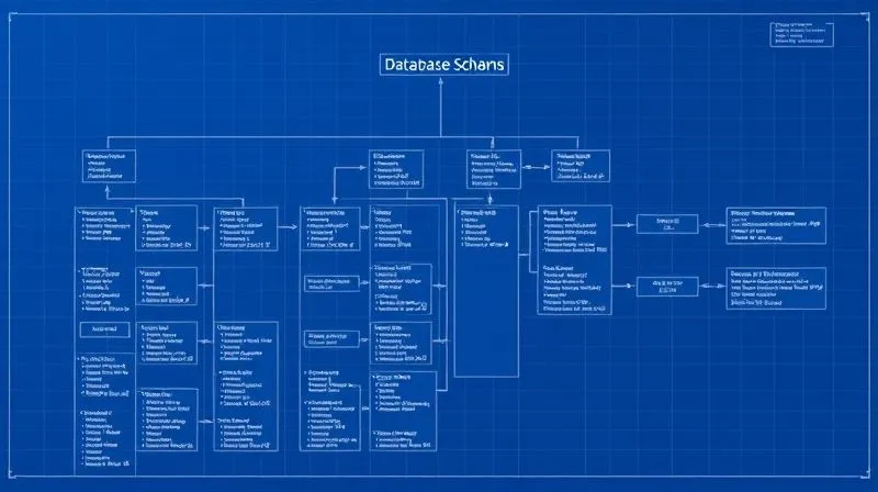 A photorealistic blueprint of a highly optimized database schema, with interconnected tables and relationships clearly defined, clean lines and professional diagram aesthetic. Cinematic lighting.
