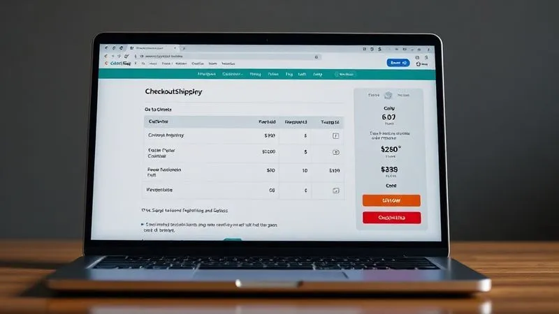 A photorealistic image of a laptop screen displaying an e-commerce checkout page with a prominent, clearly visible shipping cost calculator, showing different options and prices. The screen is sharp and bright, with a user-friendly interface. Professional photography, 8K, cinematic lighting, sharp focus, depth of field.