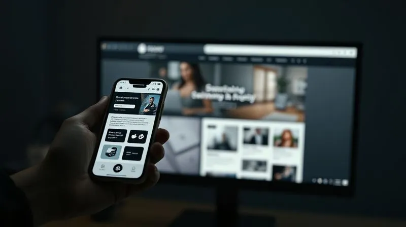 Photorealistic, professional photography, 8K, cinematic lighting, sharp focus, depth of field, shot on a high-end DSLR. A split screen showing a landing page design, with one side perfectly optimized for a smartphone and the other for a desktop monitor, highlighting responsive design and user experience.