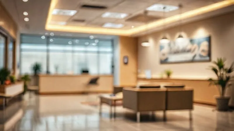 A photorealistic, professional photography shot of a modern, clean and inviting medical clinic reception area, bathed in warm, cinematic lighting. Sharp focus on a comfortable waiting area with subtle branding, depth of field blurring the background. No visible people, just the welcoming environment. 8K hyper-detailed, shot on a high-end DSLR.