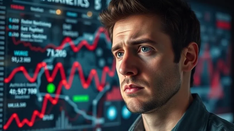 A photorealistic image of a frustrated business owner staring at a complex, tangled web of digital marketing metrics on a holographic screen, with red negative trend lines. Cinematic lighting, sharp focus on the person's worried expression, depth of field blurring the background chaos. 8K hyper-detailed, professional photography.