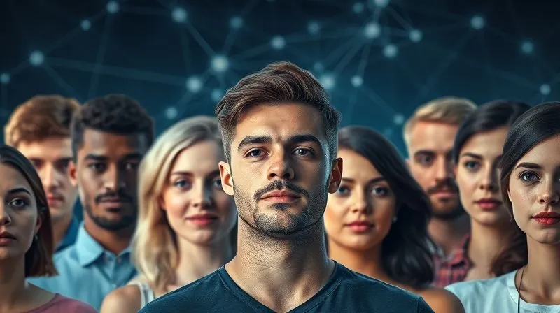 A photorealistic image of a diverse group of people's faces (representing different demographics and interests) subtly emerging from a digital map or network graph, with data points connecting them. The central focus is on a single, clear message being delivered to each person, symbolizing personalization. Cinematic lighting, sharp focus, 8K hyper-detailed, professional photography.