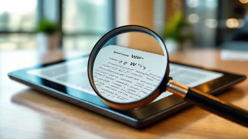 A photorealistic image of a magnifying glass hovering over a vibrant, high-tech news article on a tablet, with the first paragraph highlighted in sharp focus. The paragraph contains clear, concise answers to the 5 W's, conveying immediate urgency. The background is a blurred, modern office setting, suggesting quick information consumption. Cinematic lighting, sharp focus, depth of field, 8K hyper-detailed, shot on a high-end DSLR.