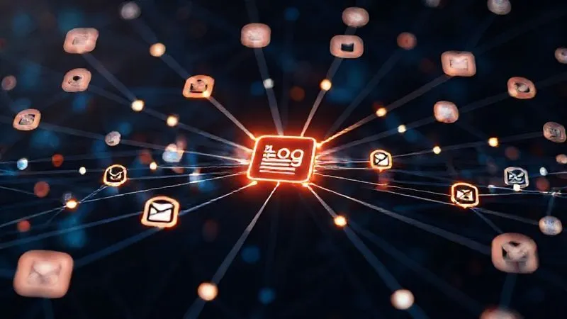 A photorealistic intricate network of digital distribution channels, with glowing lines connecting a central blog post icon to various social media logos, email symbols, and search engine icons. Cinematic lighting, sharp focus on the network, depth of field blurring the background. Professional photography, 8K, shot on a high-end DSLR.