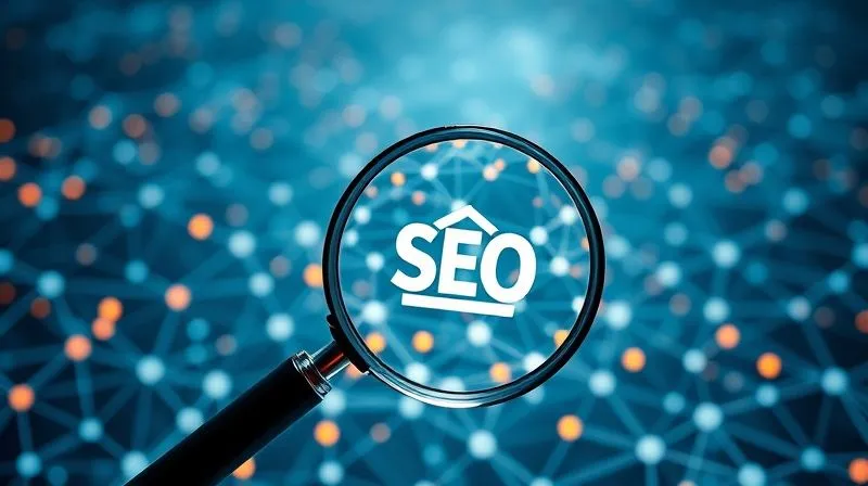 photorealistic, professional photography, 8K, cinematic lighting, sharp focus, depth of field, shot on a high-end DSLR. A complex digital landscape with interconnected nodes representing content clusters and search engine algorithms. A magnifying glass hovers over a strategically placed website icon, highlighting the importance of targeted SEO and valuable content. The scene conveys precision, strategy, and digital growth.