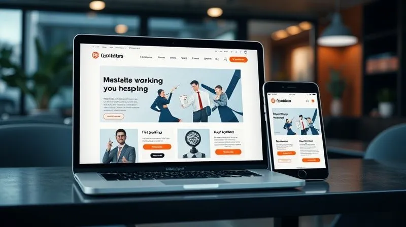 A photorealistic image of a sleek, modern website interface displayed on multiple devices (laptop, tablet, smartphone), showing clear navigation, prominent call-to-action buttons, and a clean layout. The focus is on user-friendliness and aesthetic appeal, with cinematic lighting emphasizing the screen details and a subtle depth of field blurring a professional workspace background. 8K hyper-detailed, shot on a high-end DSLR.
