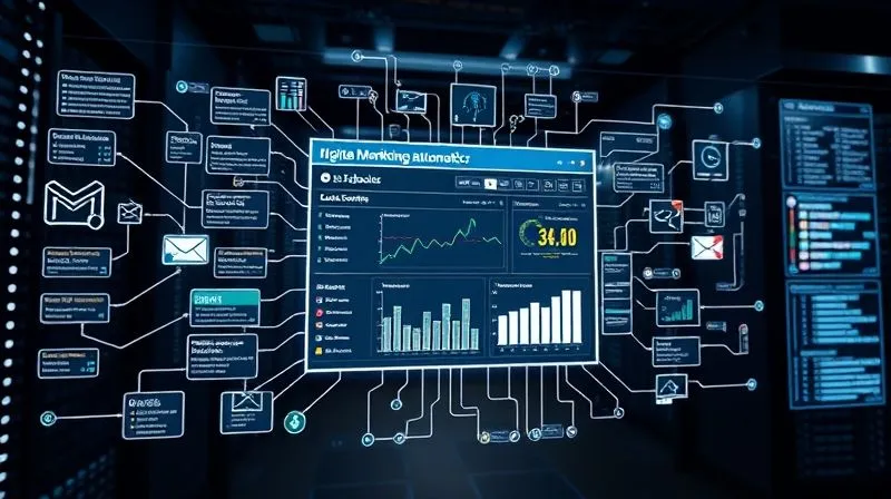 A photorealistic image of a sophisticated digital marketing automation dashboard, displaying a complex network of personalized email flows, lead scoring metrics, and segmented customer journeys. Cinematic lighting illuminates the intricate data points and connections, sharp focus on the central dashboard, with a subtle depth of field blurring a modern data center background. 8K hyper-detailed, shot on a high-end DSLR.