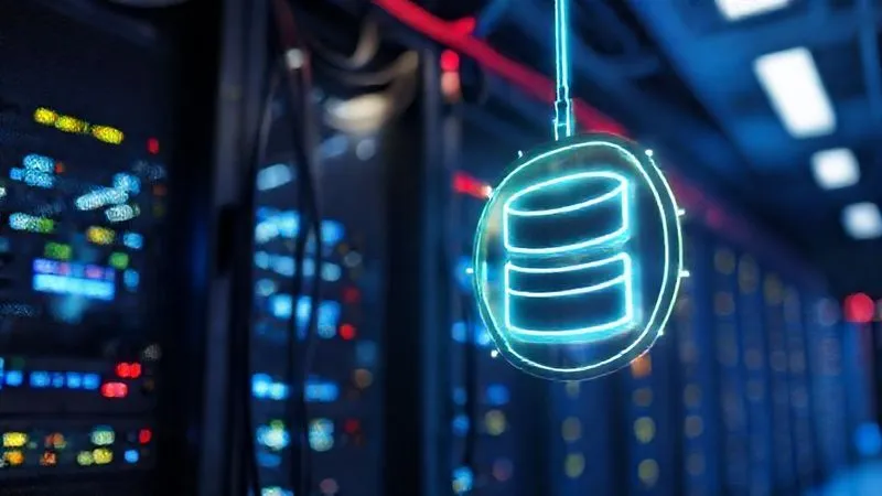 A photorealistic image of a server room with blinking lights and intricate wiring, symbolizing the backend infrastructure of a website. A glowing, optimized database icon is prominently featured, with data flowing rapidly. Cinematic lighting with a cool blue hue, sharp focus on the server racks, depth of field blurring the background, 8K hyper-detailed, professional photography, shot on a high-end DSLR.