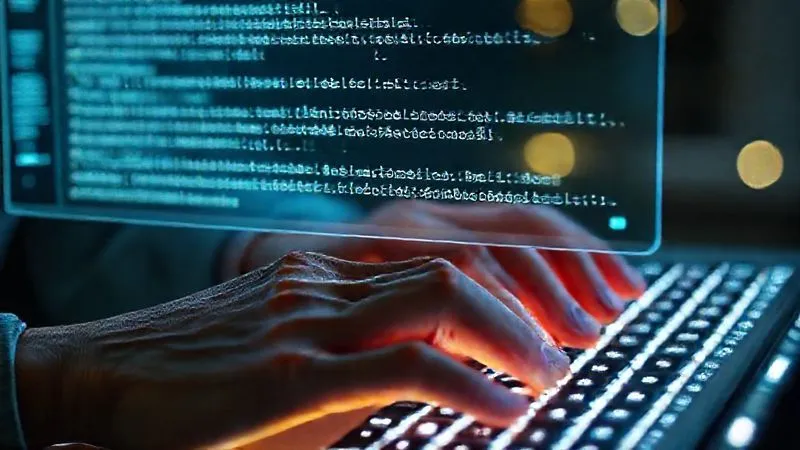 A photorealistic close-up of hands typing on a glowing keyboard, with a complex, multi-layered prompt appearing on a futuristic transparent screen above. The screen shows lines of text defining context, tone, and specific terminology for a translation task. Cinematic lighting, sharp focus on the hands and screen, depth of field blurring the background. 8K hyper-detailed.