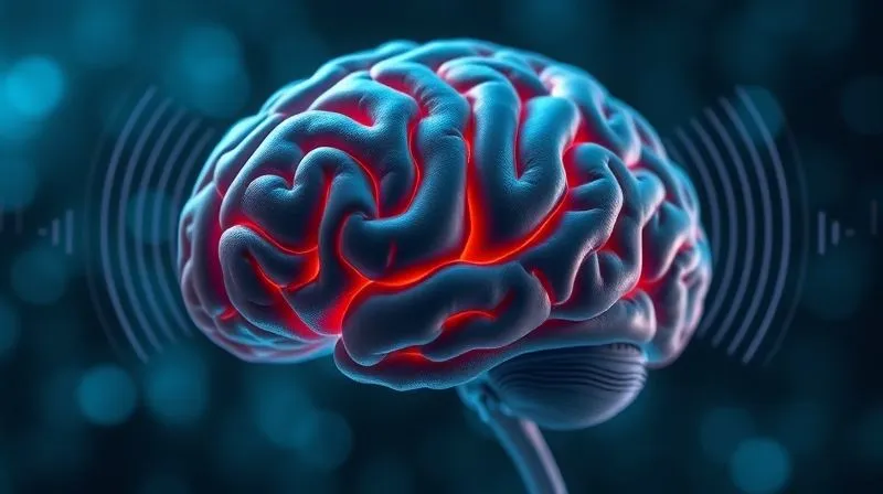 A photorealistic, highly detailed image of a human brain with subtle sound waves emanating from the auditory cortex, symbolizing the psychological impact of audio. Cinematic lighting, sharp focus, depth of field, 8K, professional photography, shot on a high-end DSLR.
