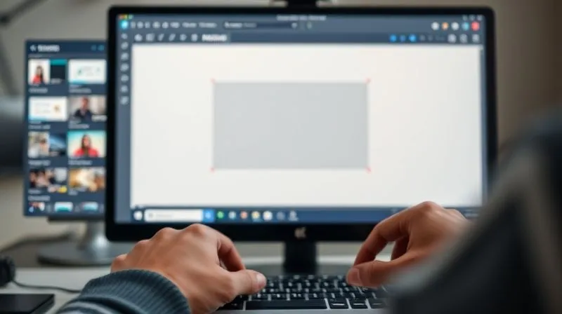 A user's screen showing a drag-and-drop page builder interface (like Elementor or Divi) on a desktop computer. The interface is clean, with a sidebar of design elements and a main canvas displaying a website section being built. Hands are visible on a mouse, interacting with the interface. Photorealistic, professional photography, 8K, cinematic lighting, sharp focus, depth of field, shot on a high-end DSLR.