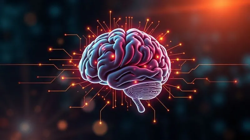 A photorealistic, professional photography of a unique, custom-designed digital illustration of a stylized brain surrounded by glowing digital lines, symbolizing creativity and innovation. The illustration is vibrant and modern, set against a subtle, blurred tech-inspired background. Cinematic lighting, sharp focus on the illustration, depth of field. 8K hyper-detailed, shot on a high-end DSLR.