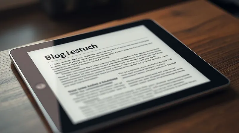 A photorealistic, professional photography image of a well-structured blog post layout on a tablet screen, showing clear headings (H2, H3), short paragraphs, bullet points, and bolded text, with cinematic lighting, sharp focus on the content, depth of field blurring the background, 8K hyper-detailed, shot on a high-end DSLR. Focus on readability and information hierarchy.