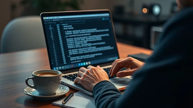 Photorealistic, professional photography, 8K, cinematic lighting, sharp focus on a person (male or female, diverse) reviewing and editing a video script on a laptop, with AI-generated text highlighted on the screen. A cup of coffee and notes are on the desk, creating a productive and focused atmosphere. Depth of field blurring the background, shot on a high-end DSLR, conveying the blend of human expertise and AI assistance.