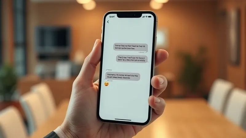 A photorealistic image of a sleek, minimalist chatbot interface on a smartphone screen, displaying a friendly and personalized conversation with a user. The background shows a professional liberal's hand gently holding the phone, with a blurred, warm-toned office setting in the background. The chatbot's text bubbles use a warm color palette and subtle emojis, conveying empathy and efficiency. Cinematic lighting, sharp focus on the screen and hand, depth of field blurring the background, 8K hyper-detailed, professional photography, shot on a high-end DSLR.