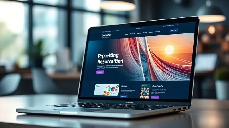 A photorealistic image of a sleek, modern, and user-friendly website design displayed on a laptop screen, with a blurred background of a professional workspace, cinematic lighting, sharp focus on the website, depth of field, 8K hyper-detailed, professional photography.