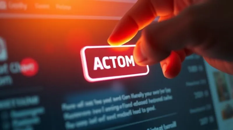 A photorealistic image of a clear, concise, and compelling call-to-action button glowing on a website interface, with a hand hovering over it, cinematic lighting, sharp focus on the button, depth of field, 8K hyper-detailed, professional photography.