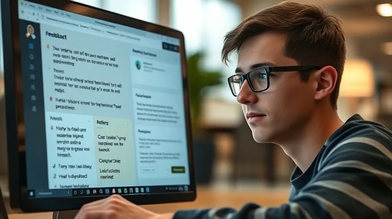 A photorealistic image of a student receiving immediate, detailed feedback on an online assignment, with a positive and encouraging tone. The screen displays annotations, suggested improvements, and a progress tracker. Cinematic lighting, sharp focus on the student's face showing understanding and motivation, depth of field blurring the background, 8K hyper-detailed, shot on a high-end DSLR.