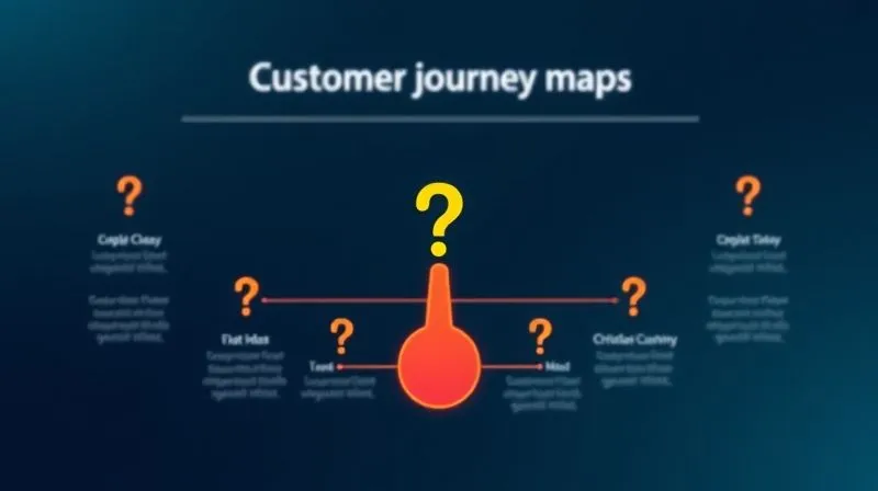 A photorealistic infographic showing a simplified customer journey map, with a clear 'leak' point indicating customer churn, surrounded by question marks. The image should be clean, professional, 8K, cinematic lighting, sharp focus on the 'leak', depth of field, professional photography.