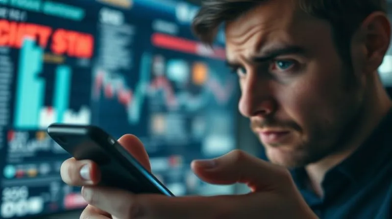 Photorealistic image of a frustrated person looking at a spinning loading wheel on a smartphone screen, with a blurred, fast-paced news ticker in the background, cinematic lighting, sharp focus on the phone, depth of field, 8K hyper-detailed.