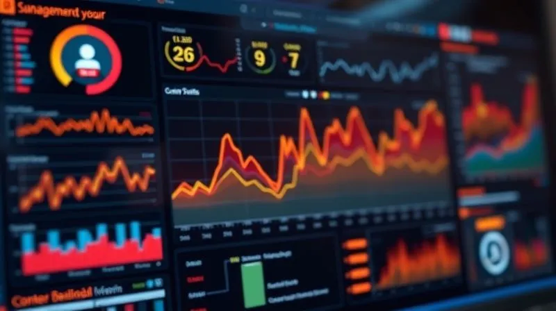 A photorealistic, professional photography of a complex data dashboard showing various metrics like subscriber engagement, churn rate trends, and content consumption patterns, with glowing lines connecting different data points, cinematic lighting, sharp focus on the central dashboard, depth of field blurring the background, 8K hyper-detailed, shot on a high-end DSLR.