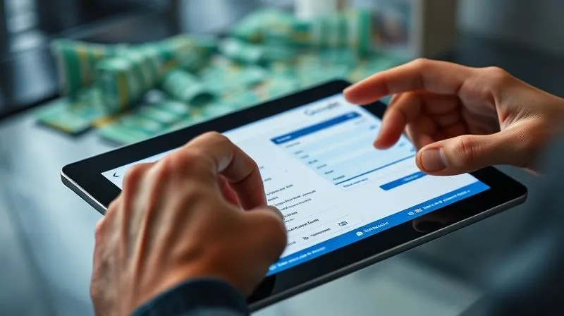 Photorealistic, professional photography, 8K, cinematic lighting, sharp focus, depth of field, shot on a high-end DSLR. A person's hand meticulously filling out a digital form on a tablet, with a stylized Google Maps interface visible in the background, implying detailed business profile optimization. The focus is on the data entry, symbolizing precision and completeness.