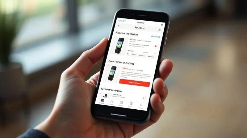 A photorealistic image of a sleek, modern smartphone screen displaying a highly optimized e-commerce product page. The page features a clear product image, prominent call-to-action button, customer reviews, and a clean layout, all perfectly rendered for mobile. Cinematic lighting, sharp focus on the screen, depth of field blurring a hand holding the phone. 8K hyper-detailed, professional photography, shot on a high-end DSLR, conveying user-friendliness and conversion optimization.