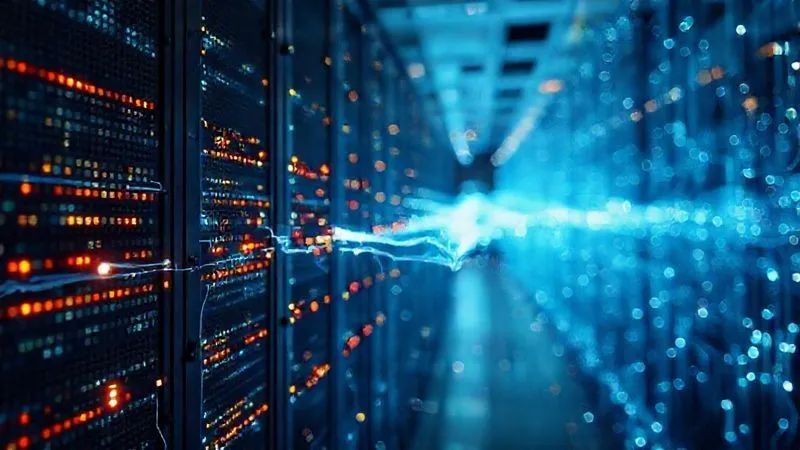 A photorealistic image of data packets flowing rapidly through a network of glowing nodes, bypassing a congested, old server. The data flow is smooth and optimized, representing efficient caching. Cinematic lighting, sharp focus on the data path, 8K hyper-detailed.
