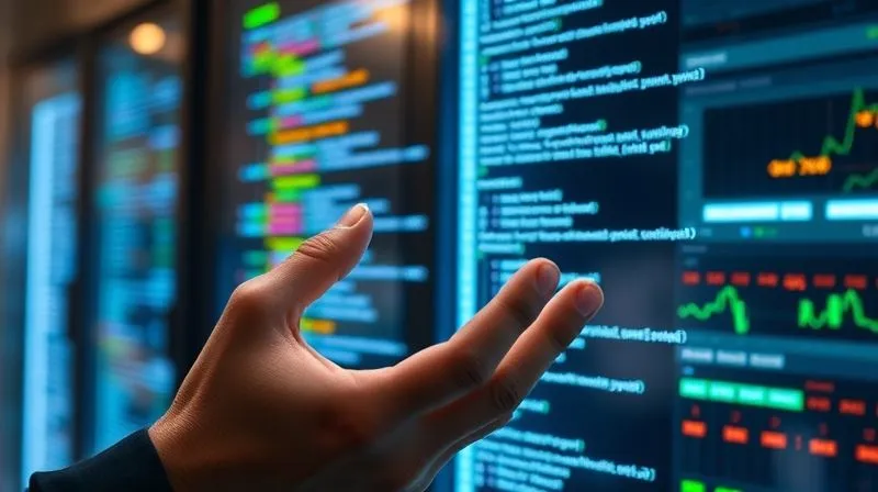 A photorealistic, professional photography, 8K, cinematic lighting, sharp focus, depth of field, shot on a high-end DSLR image of a person's hands delicately working on a complex digital interface, with lines of code and database structures visible. The hands are illuminated by a soft, focused light, conveying precision and expertise. The background is a blur of servers and network cables.