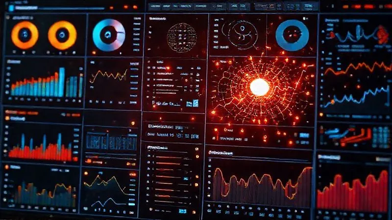 A photorealistic image of a complex data dashboard displaying various student engagement metrics and predictive analytics, with AI algorithms visually represented as glowing neural networks overlaying the data, sharp focus on the interactive elements, 8K, cinematic lighting, professional photography, shot on a high-end DSLR.