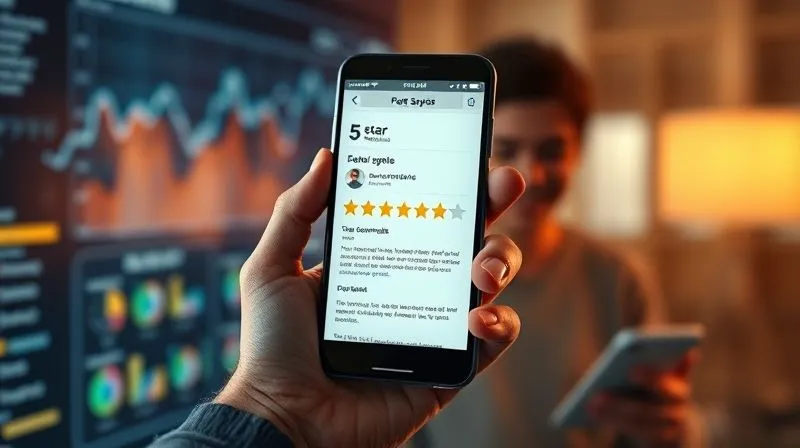 photorealistic, professional photography, 8K, cinematic lighting, sharp focus, depth of field, shot on a high-end DSLR of a person's hand holding a smartphone displaying an email with a 5-star rating system and an open text box for comments, surrounded by glowing data points flowing into a central analytical dashboard. The background shows a subtle, blurred image of a satisfied customer interacting with a product. Emotional resonance: listening, improvement, connection.