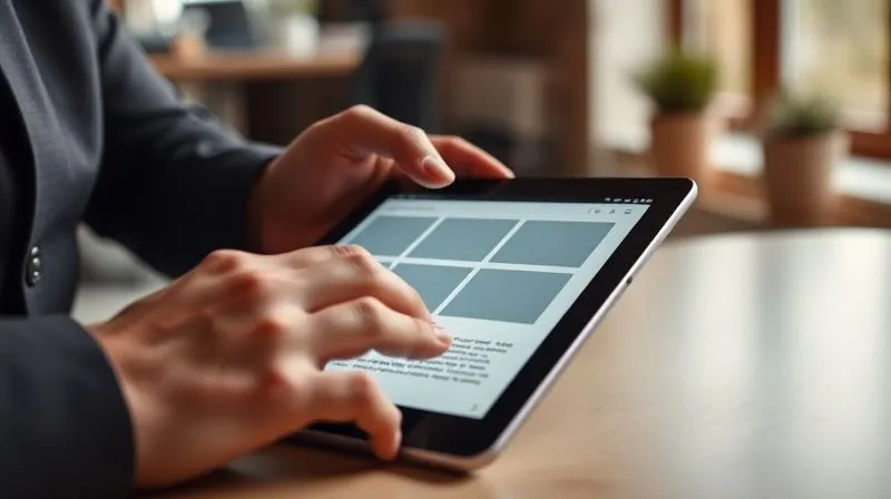 A photorealistic, professional photography, 8K image of a person's hands meticulously arranging digital content blocks on a tablet screen, creating a clean, minimalist and highly readable layout for a blog post. Cinematic lighting highlights the screen, sharp focus on the hands and tablet, depth of field blurring a modern office background, shot on a high-end DSLR.