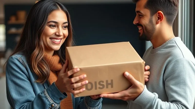 A photorealistic image of a loyal customer receiving a beautifully packaged dropshipping product, with a warm, satisfied smile, representing customer retention and repeat purchases, cinematic lighting, sharp focus, 8K hyper-detailed.