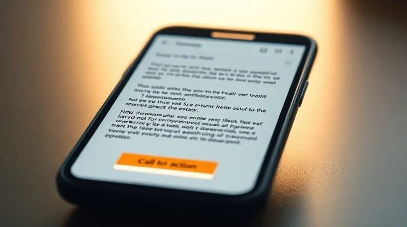 A photorealistic image of an open email on a smartphone screen, with clear, concise text and a prominent, glowing call-to-action button at the bottom. The background shows a stylized funnel graphic indicating progression. Cinematic lighting, sharp focus on the phone screen, depth of field. 8K hyper-detailed, professional photography, shot on a high-end DSLR.