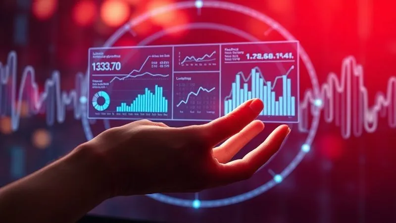 A photorealistic image of a hand interacting with a holographic interface showing complex data analytics graphs and charts, representing listener engagement metrics, with a radio wave pattern in the background, cinematic lighting, sharp focus on the hand and interface, depth of field, 8K hyper-detailed, professional photography, shot on a high-end DSLR.