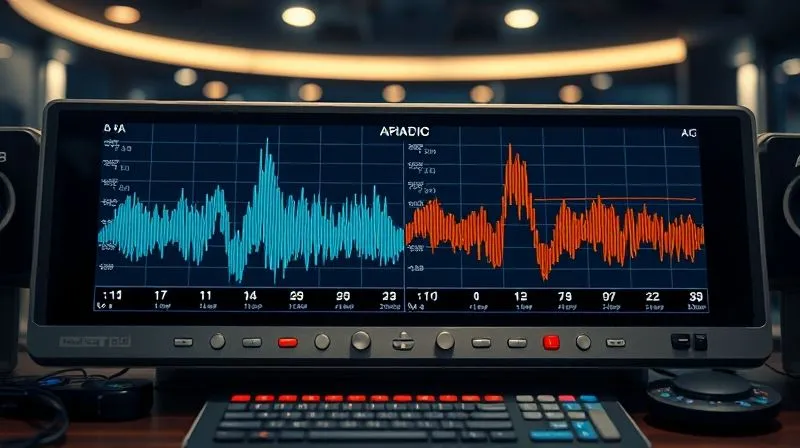 A photorealistic, professional photography of two distinct radio waveforms, labeled 'A' and 'B', displayed on a sleek, futuristic sound analyzer screen. One waveform is clearly more vibrant and complex, representing higher engagement, while the other is flatter. Cinematic lighting highlights the contrast between the two, with sharp focus on the waveforms and depth of field blurring the background of a modern radio studio. 8K hyper-detailed, shot on a high-end DSLR, symbolizing the process of A/B testing in audio programming.